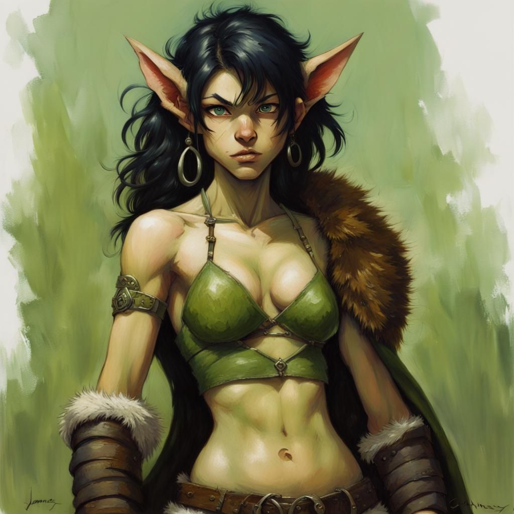 Cute Goblin Barbarian in Oil Painting Style