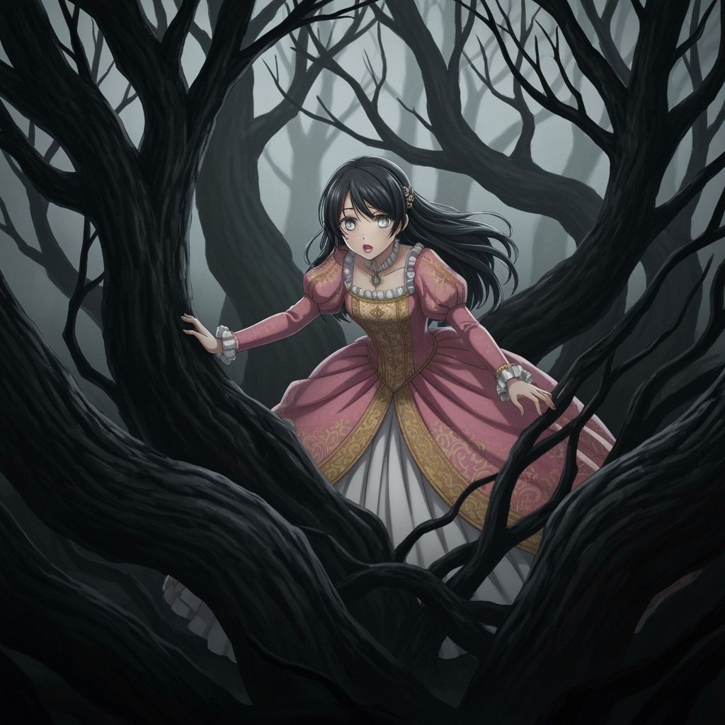 Renaissance Maiden Hides in Gloomy Forest