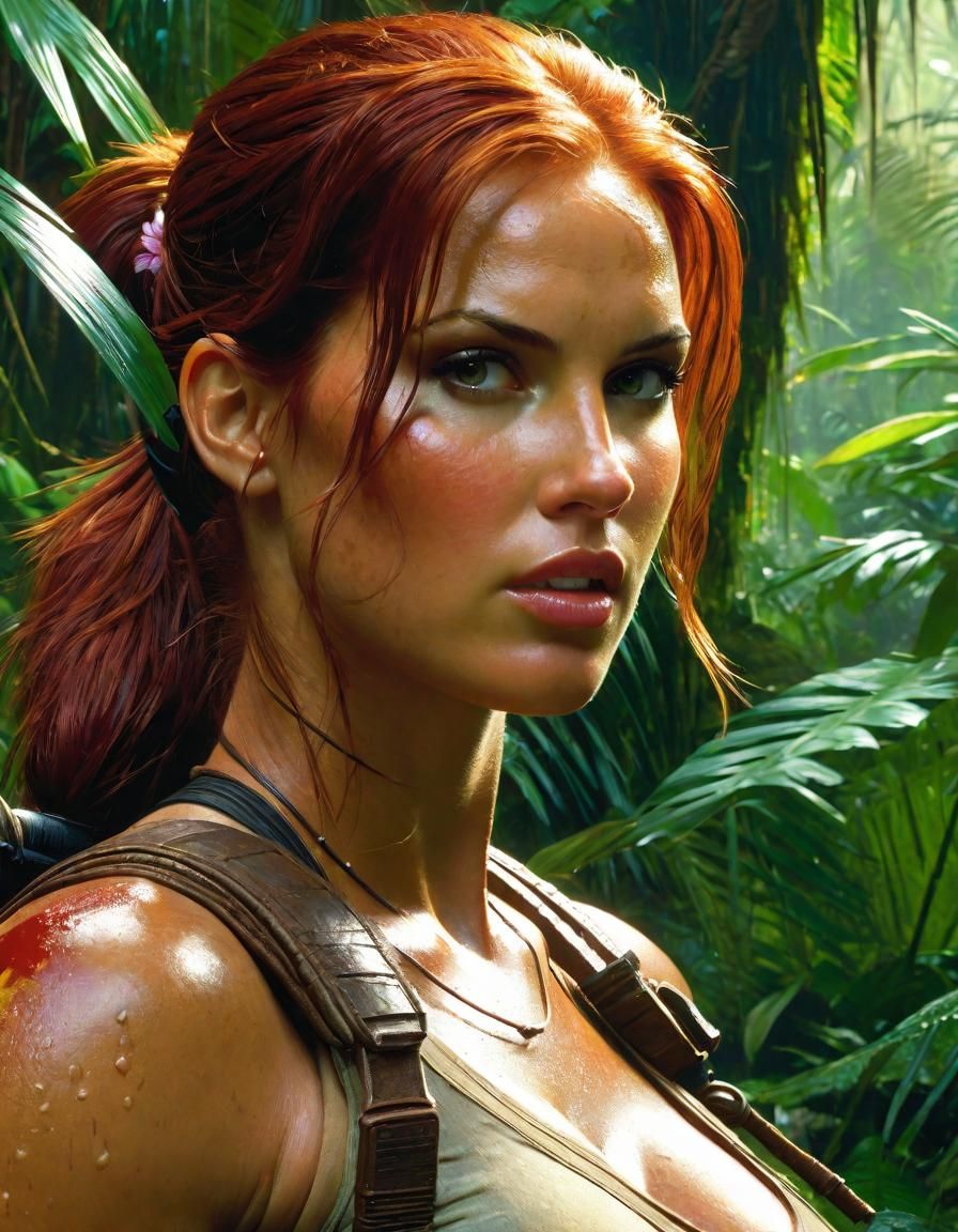Redhead Adventurer in Jungle, Digital Painting