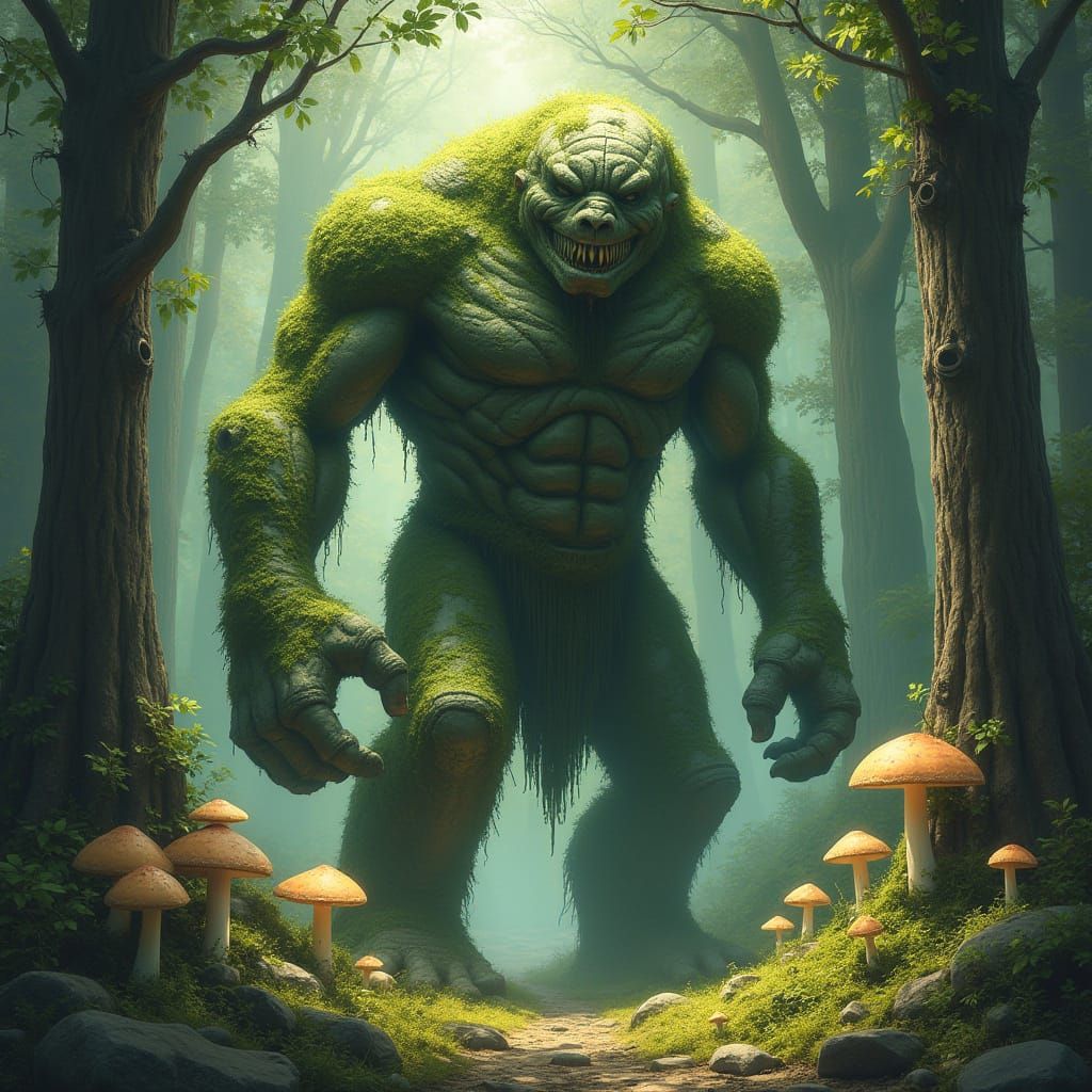 Mossy Stone Golem Awakens in Enchanted Forest