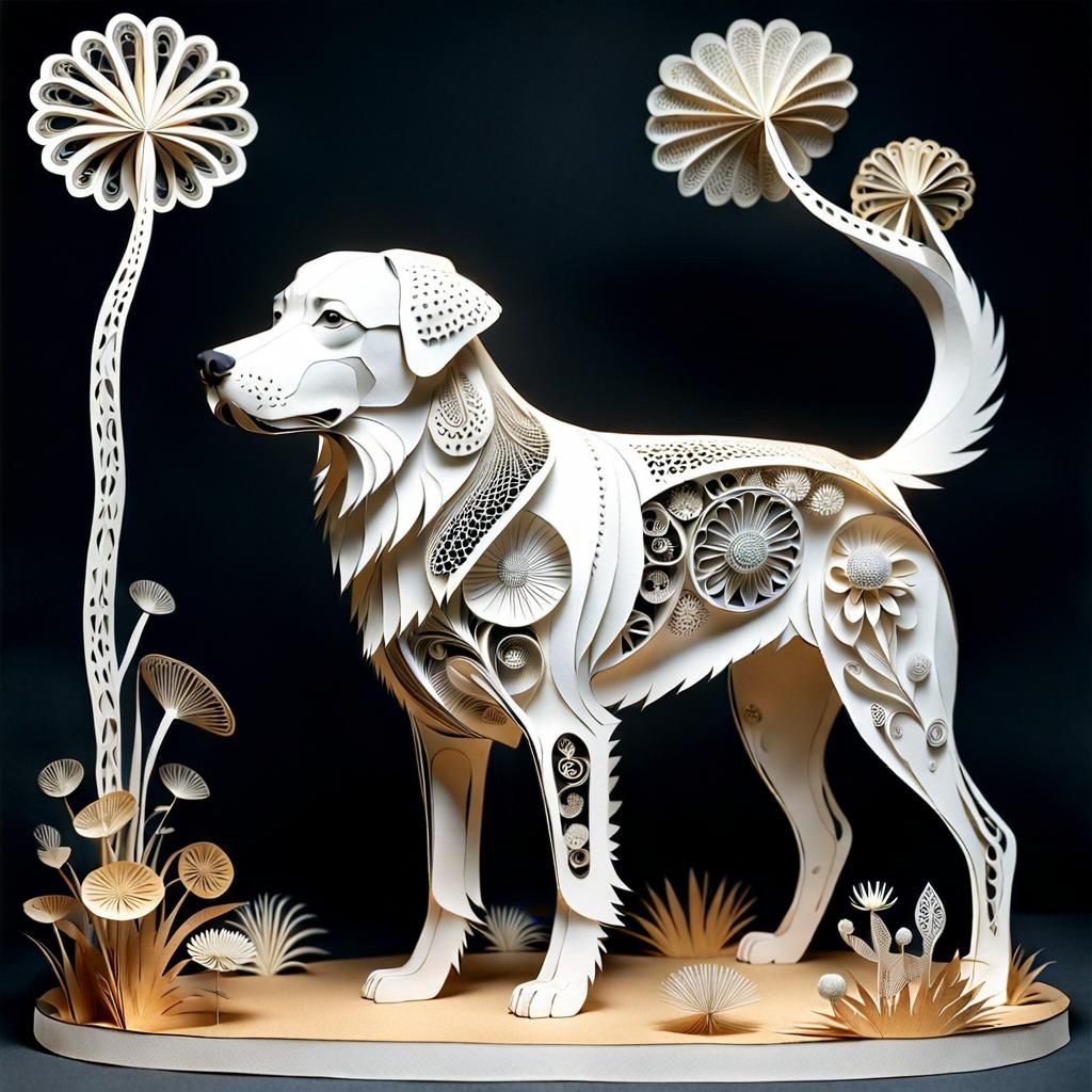 Dog in Yard: 3D Paper Art Sculpture