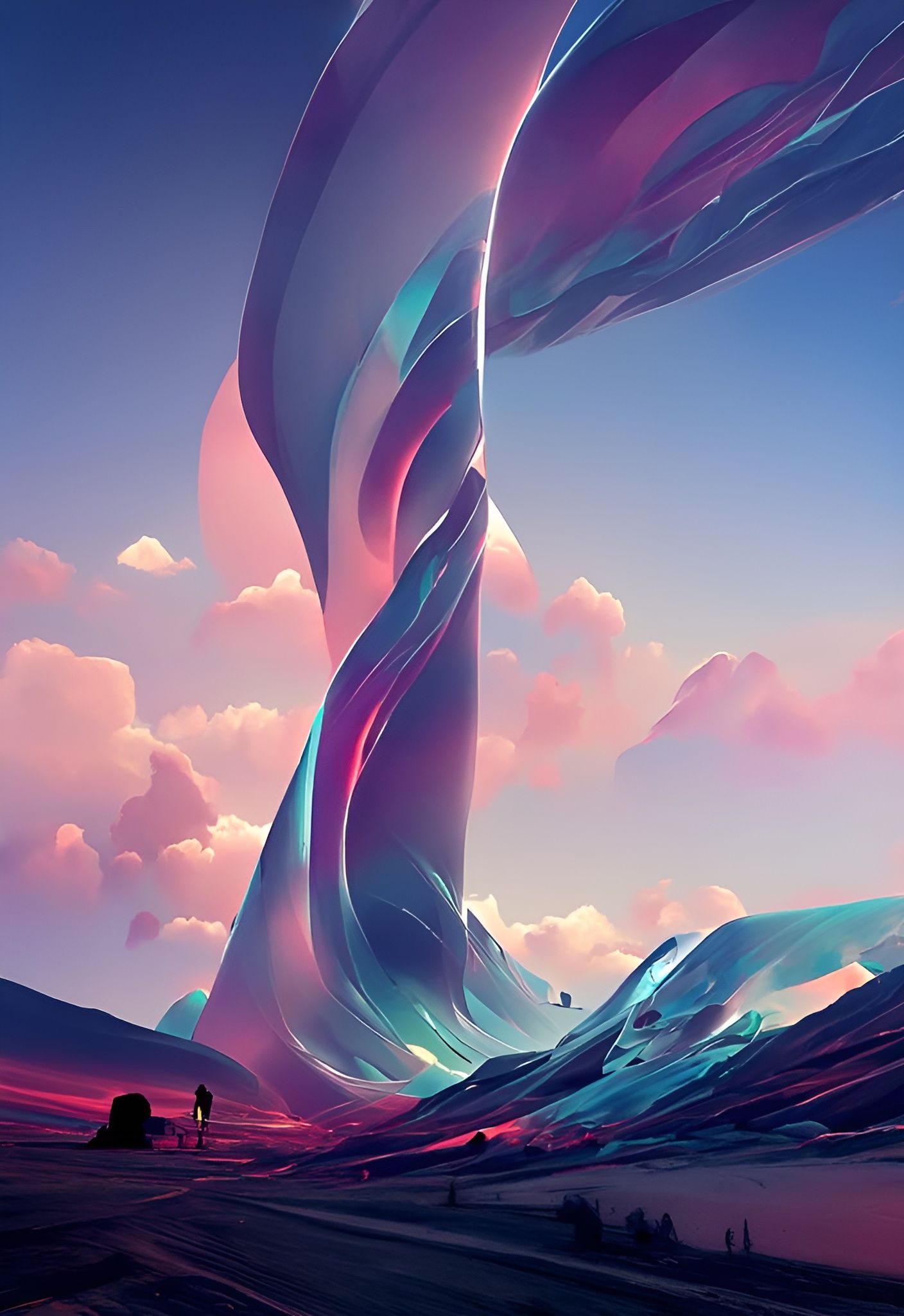 Psychedelic Wavy Landscape Art in Vibrant Colors