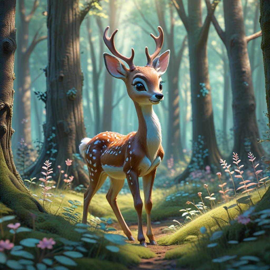 Bambi the Deer in a Whimsical Forest