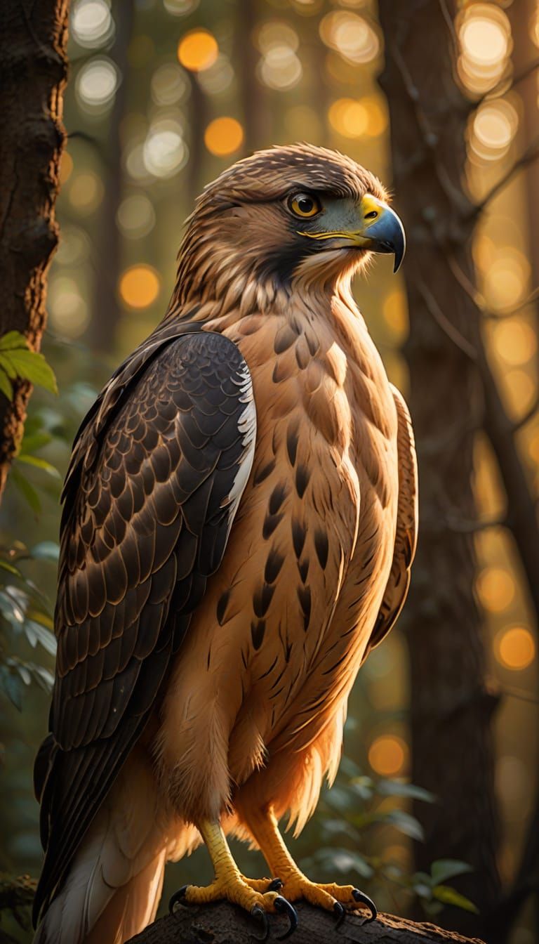 Regal Hawk Portrait in Warm, Golden Light