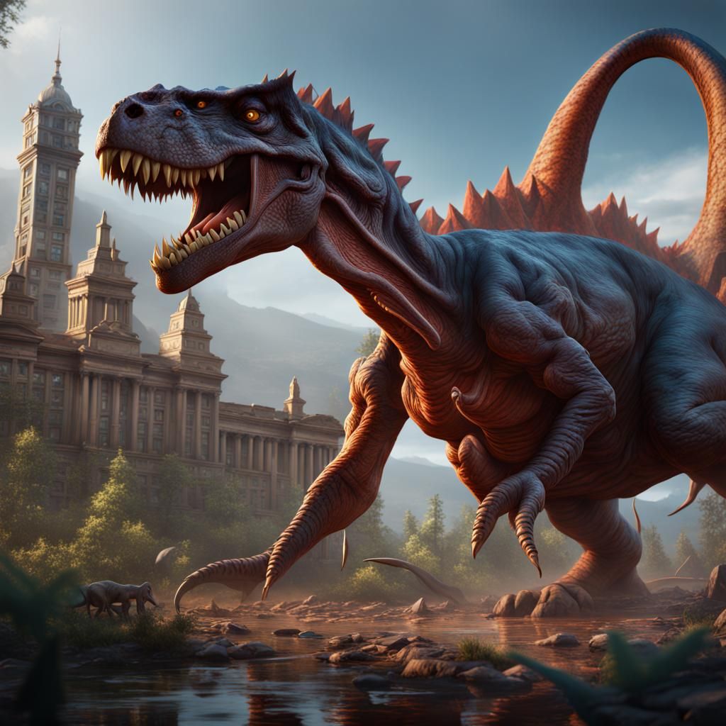 Demonic Denver Dinosaur in Detailed Fantasy Art