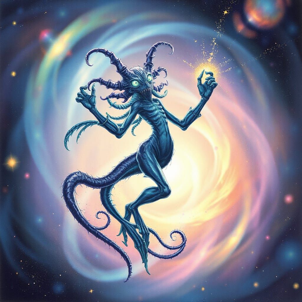 Bioluminescent Horror Dances in Swirling Nebula