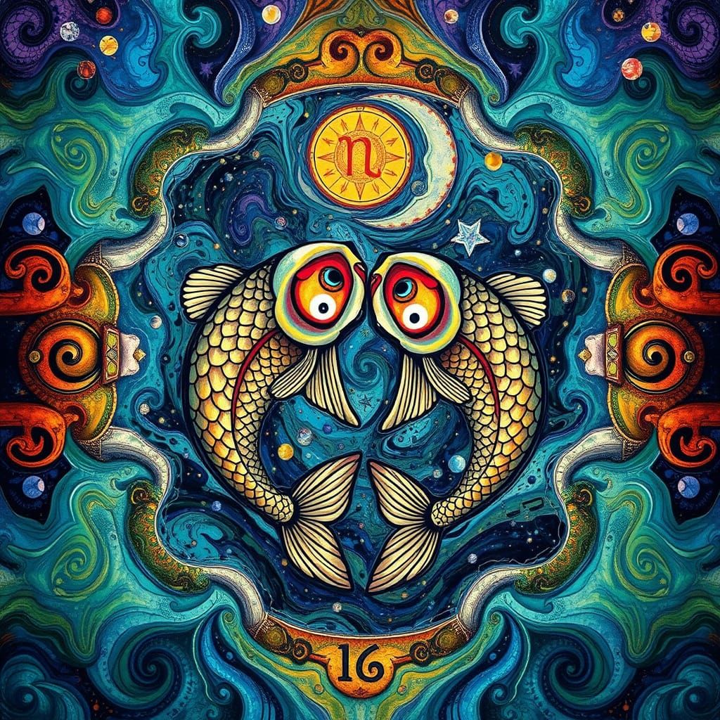 Pisces Zodiac Sign in Swirling Water, Astro Design, Dreamlik...