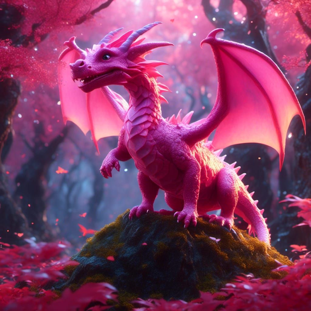 Pink Dragon in Maple Forest: Cosmic Illustration