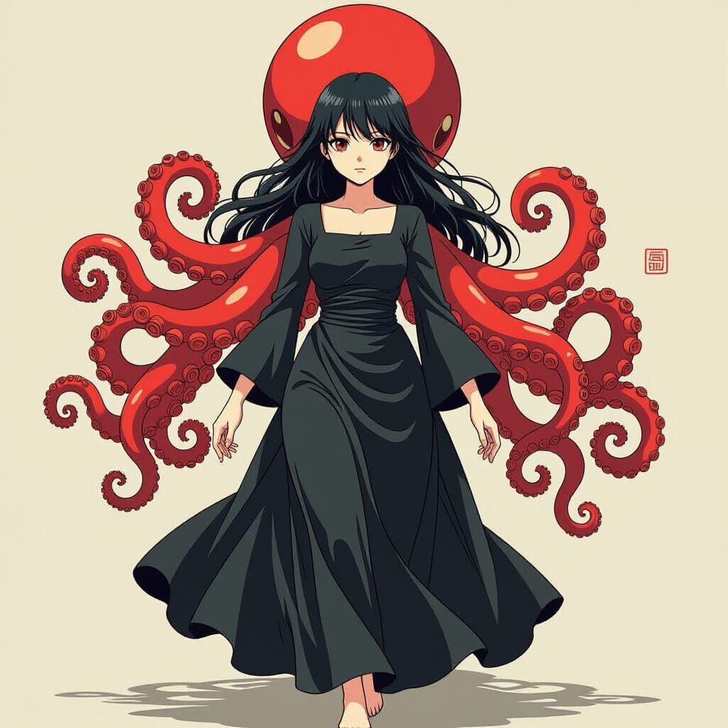 Anime-Manga Fusion: Disembodied Head with Tentacle Legs