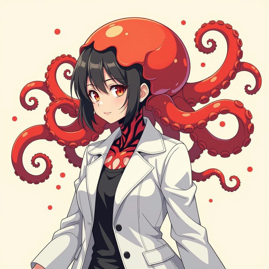 Anime-Style Disembodied Head with Octopus Tentacles