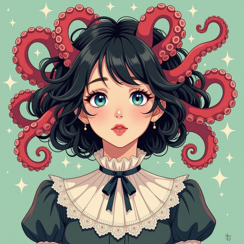 Anime-Style Disembodied Head Controlled by Tentacles