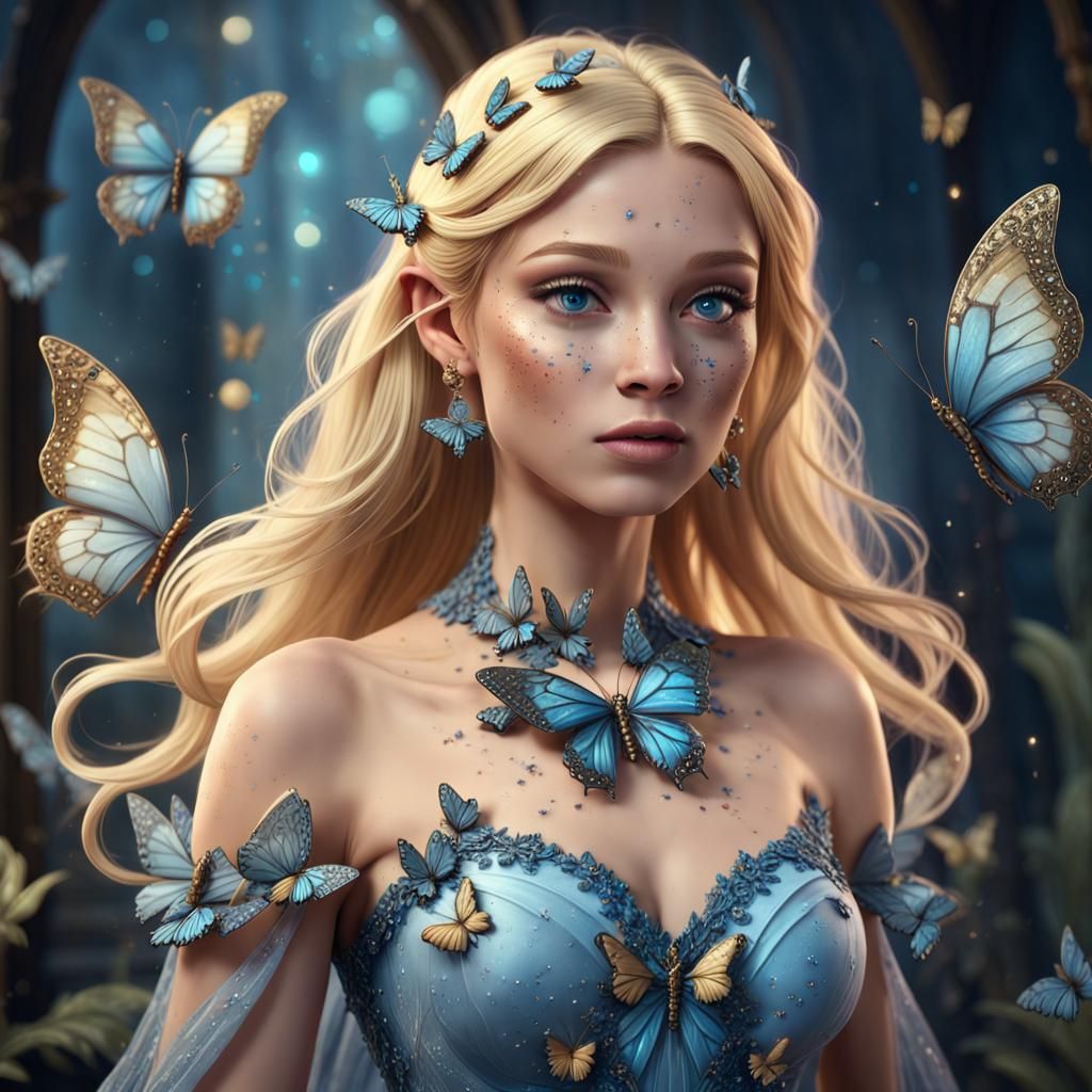 Woman in Butterfly Dress: Fantasy Concept Art