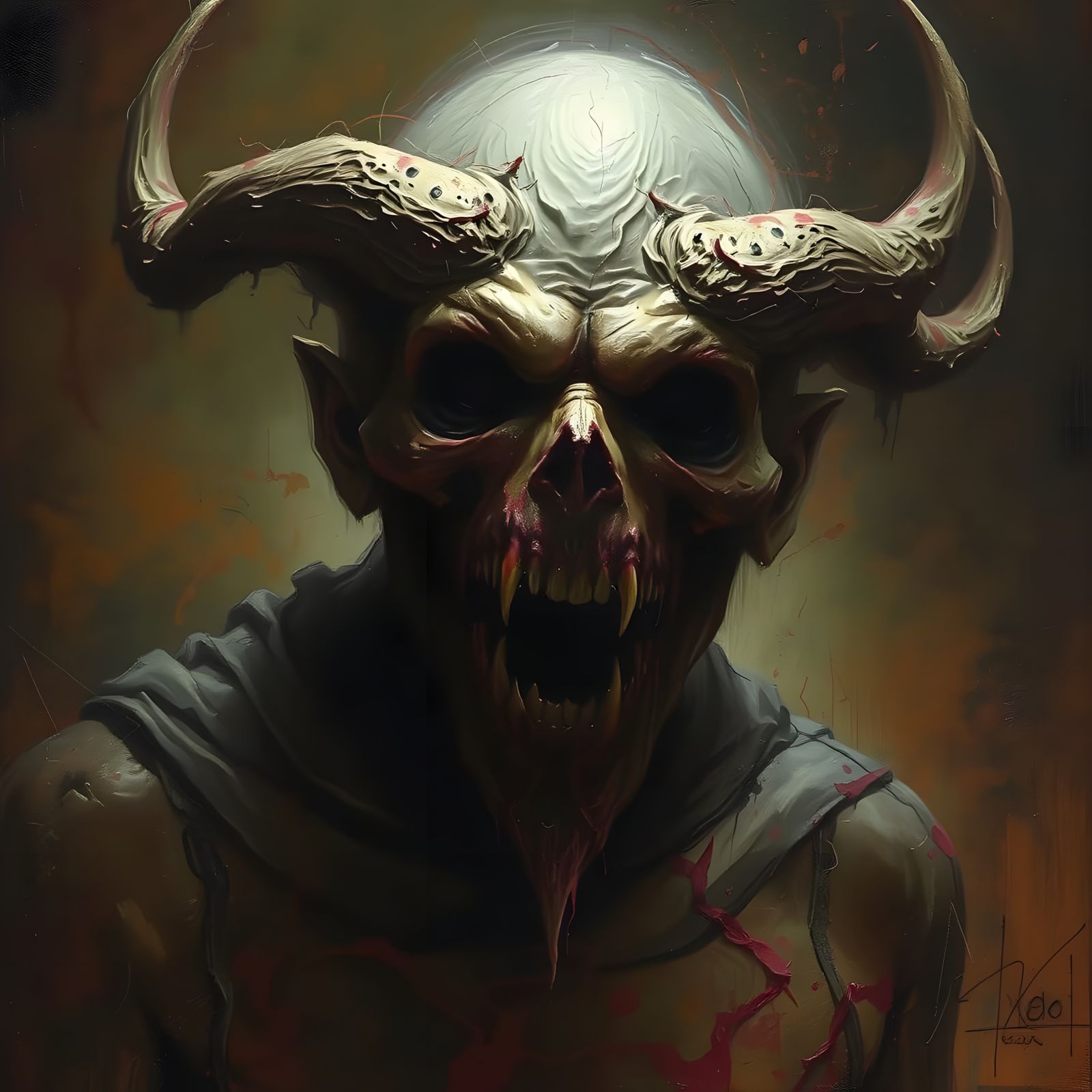 Dark Figure in Agony with Horrific Expression