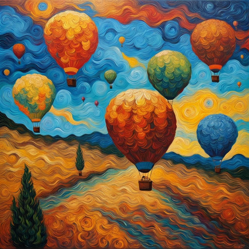 Hot Air Balloons Discover Universe in Van Gogh Style