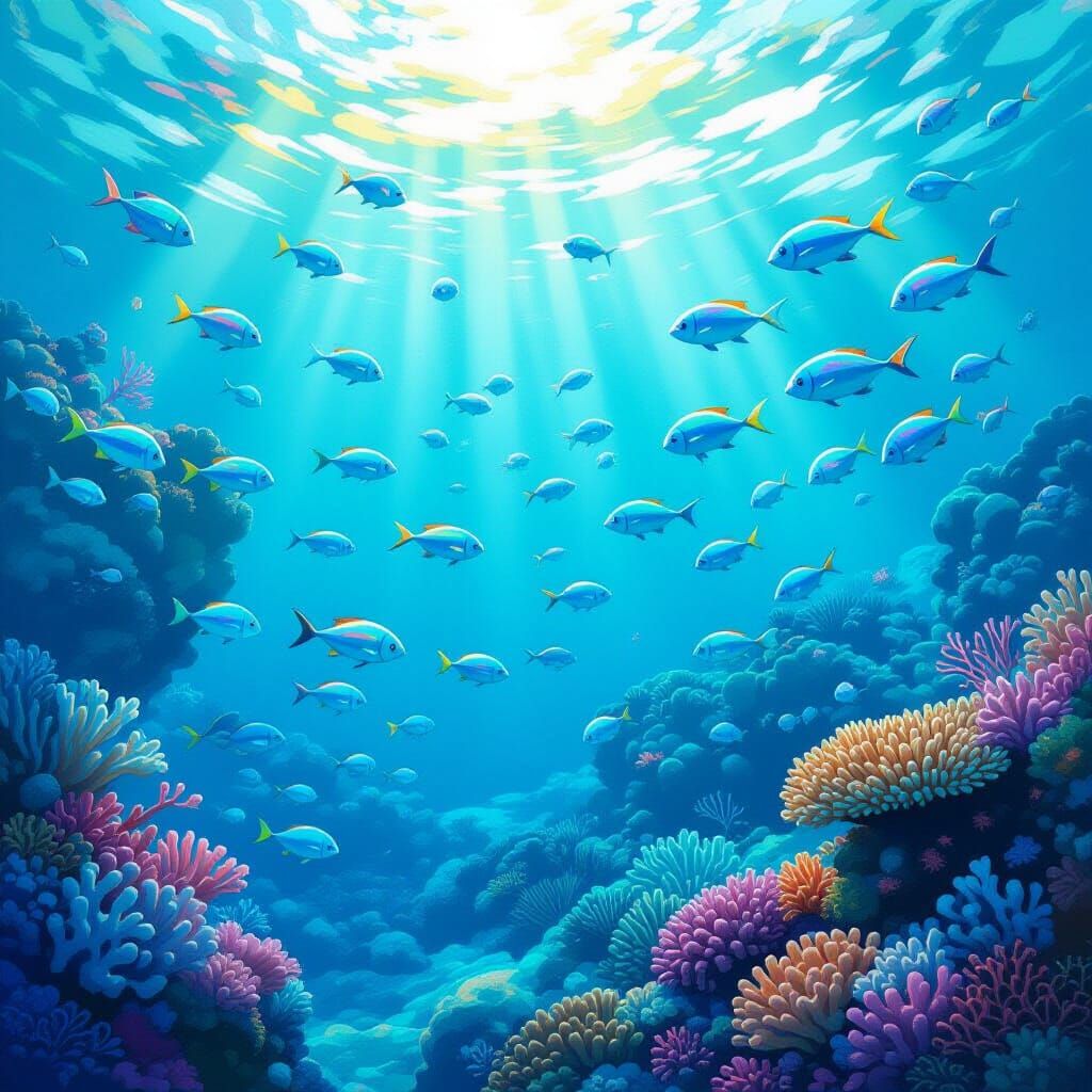 Iridescent Fish in Vibrant Coral Reef Landscape
