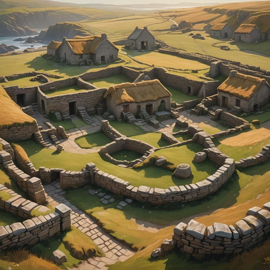 Tranquil Skara Brae Village in Earth Tones