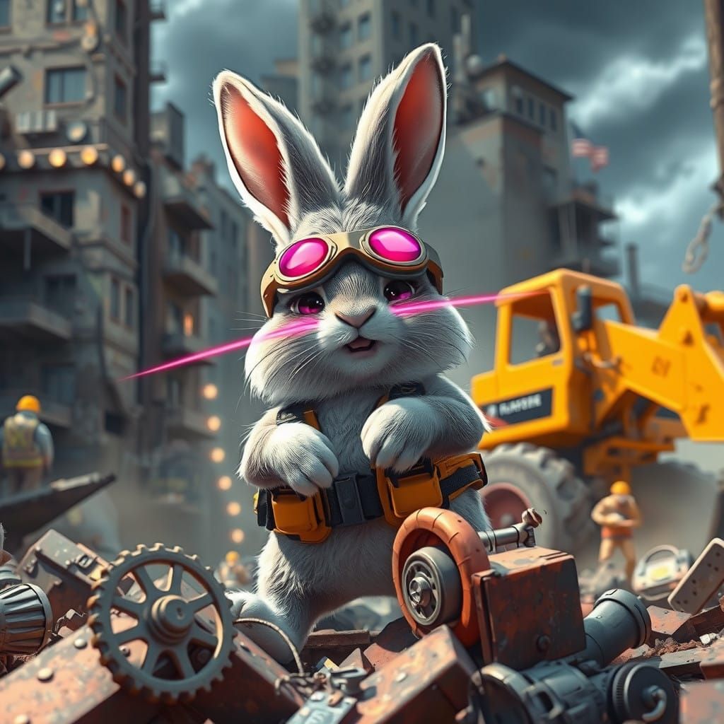 Heroic Bunny Rescues the Day with Laser Eyes and Anime Style