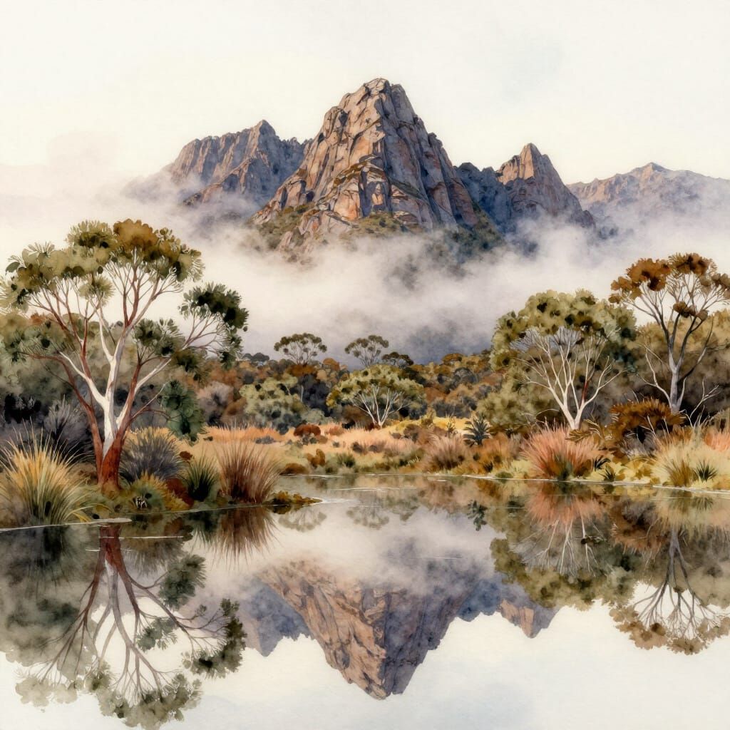Cradle Mountain Tasmania Watercolor Landscape