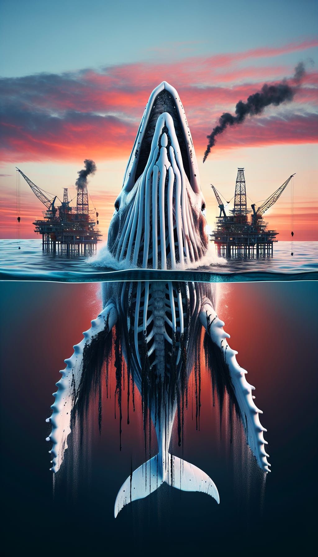 Surreal Whale Breach: Oil and Skeleton in 8K