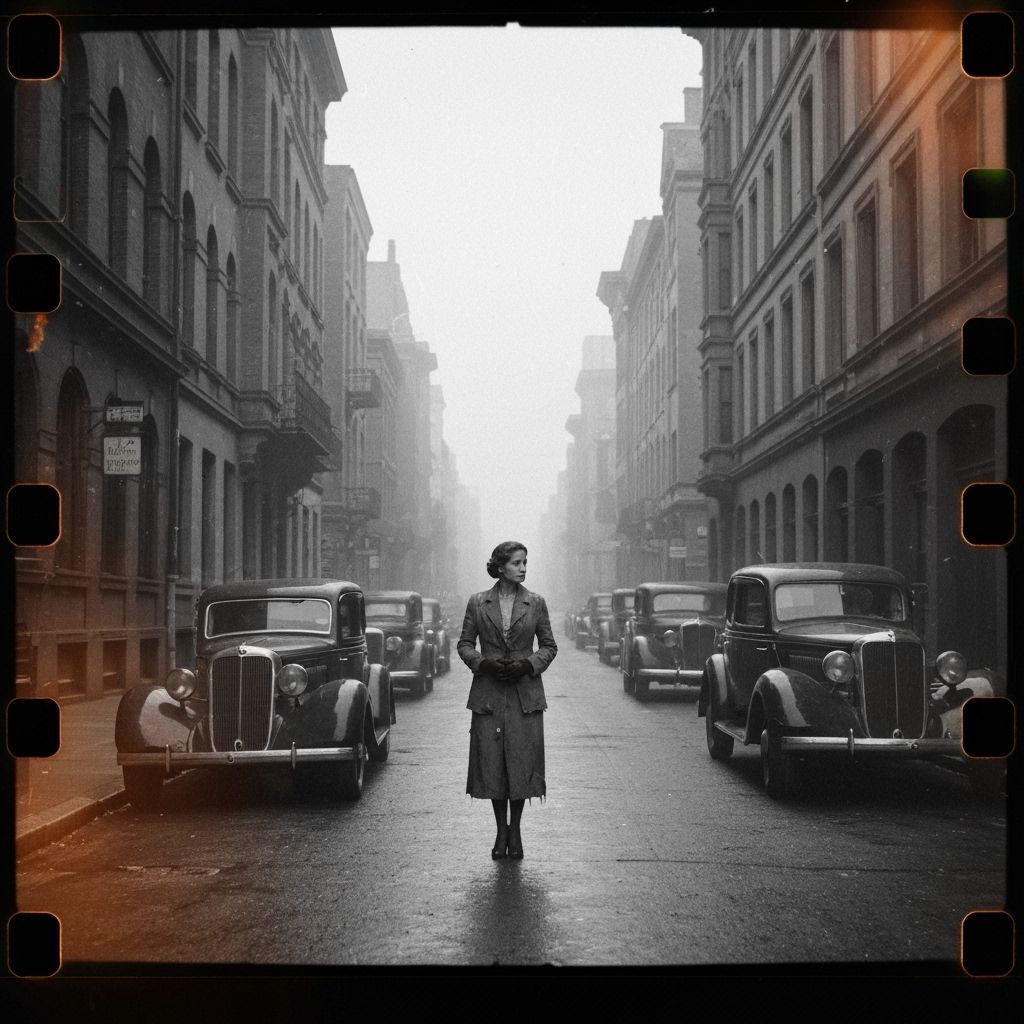Film Noir Woman in Misty City Street