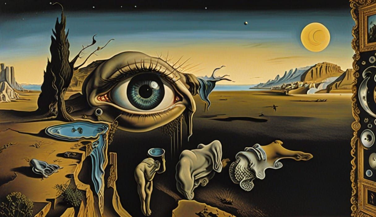 Surreal Painting in Pop Art Style Depicts a Dreamlike Scene...