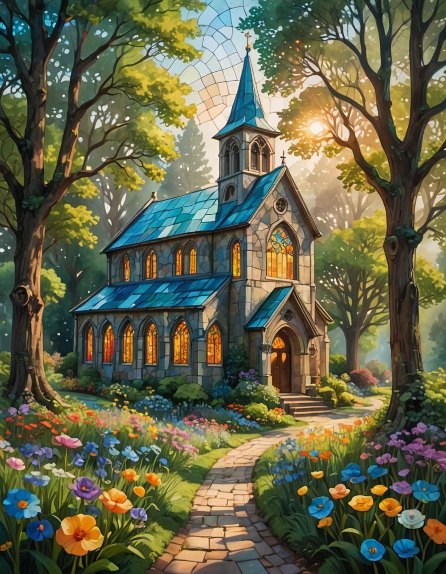 Idyllic Country Church in Impressionistic Style