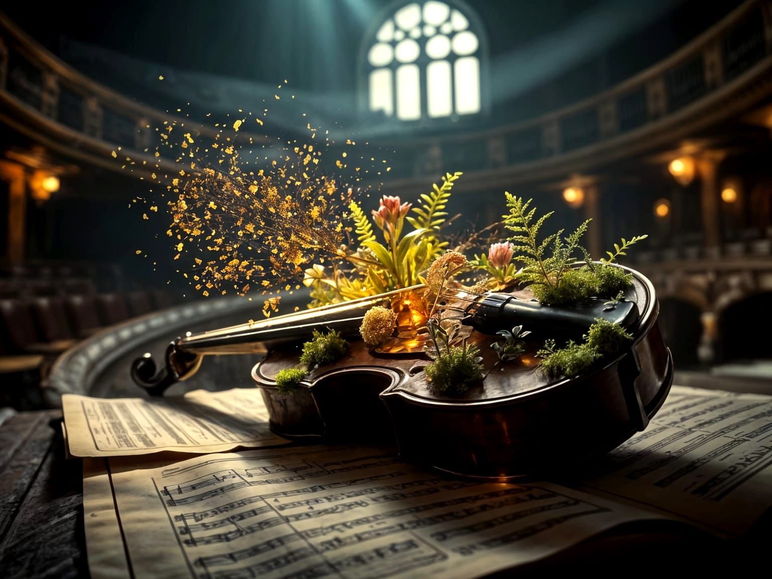 Antique Violin's Resurrection in Decaying Concert Hall