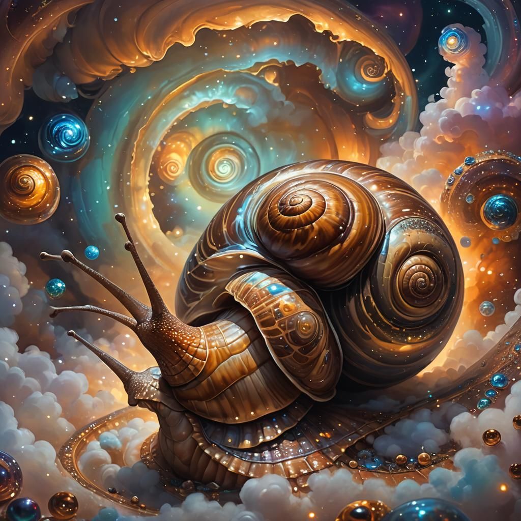 Giant Snail on Cloud in Surreal Digital Art