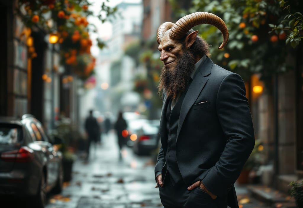 Satyr in Suit with Flowers, Professional Photography