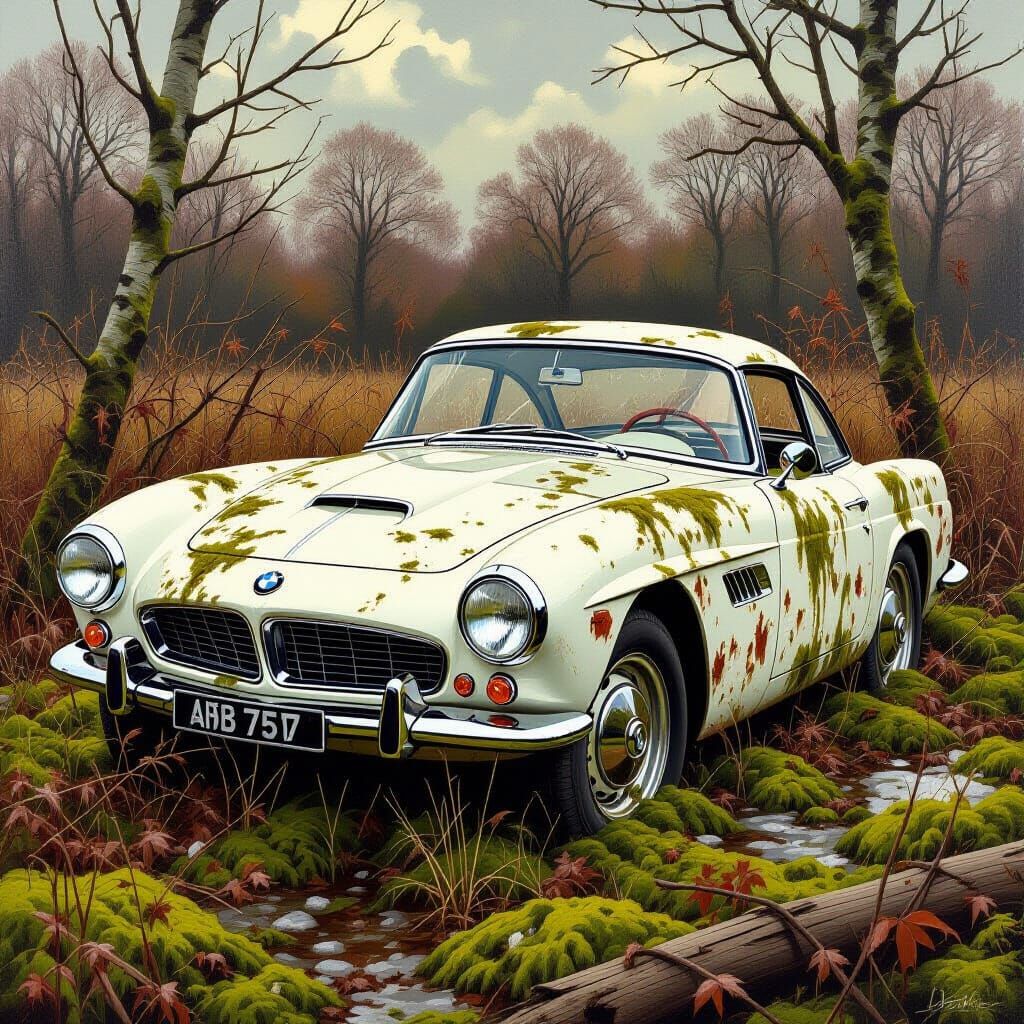 Moss-Covered BMW 507L in Overgrown Field