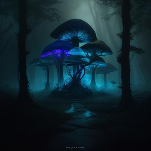 Mystical Forest with Glowing Mushrooms Concept Art