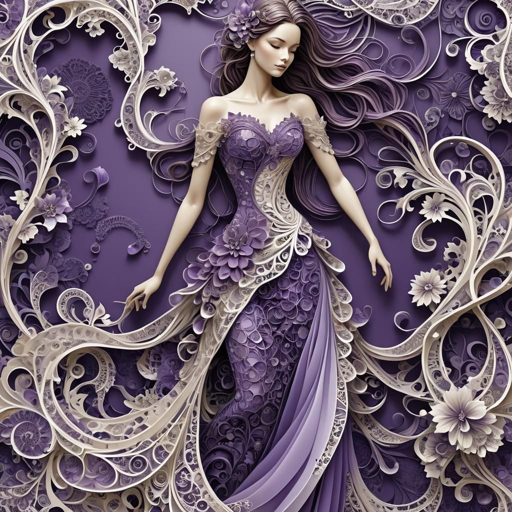 Beautiful Woman in Intricate Purple Dress