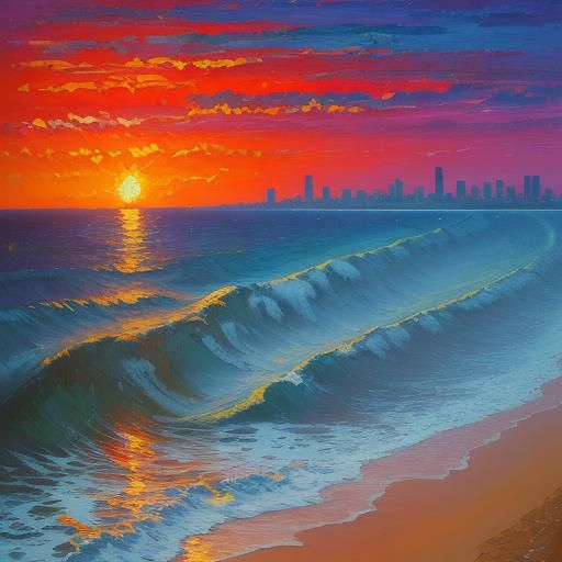 Ocean Sunset in Expressionist Impasto Style