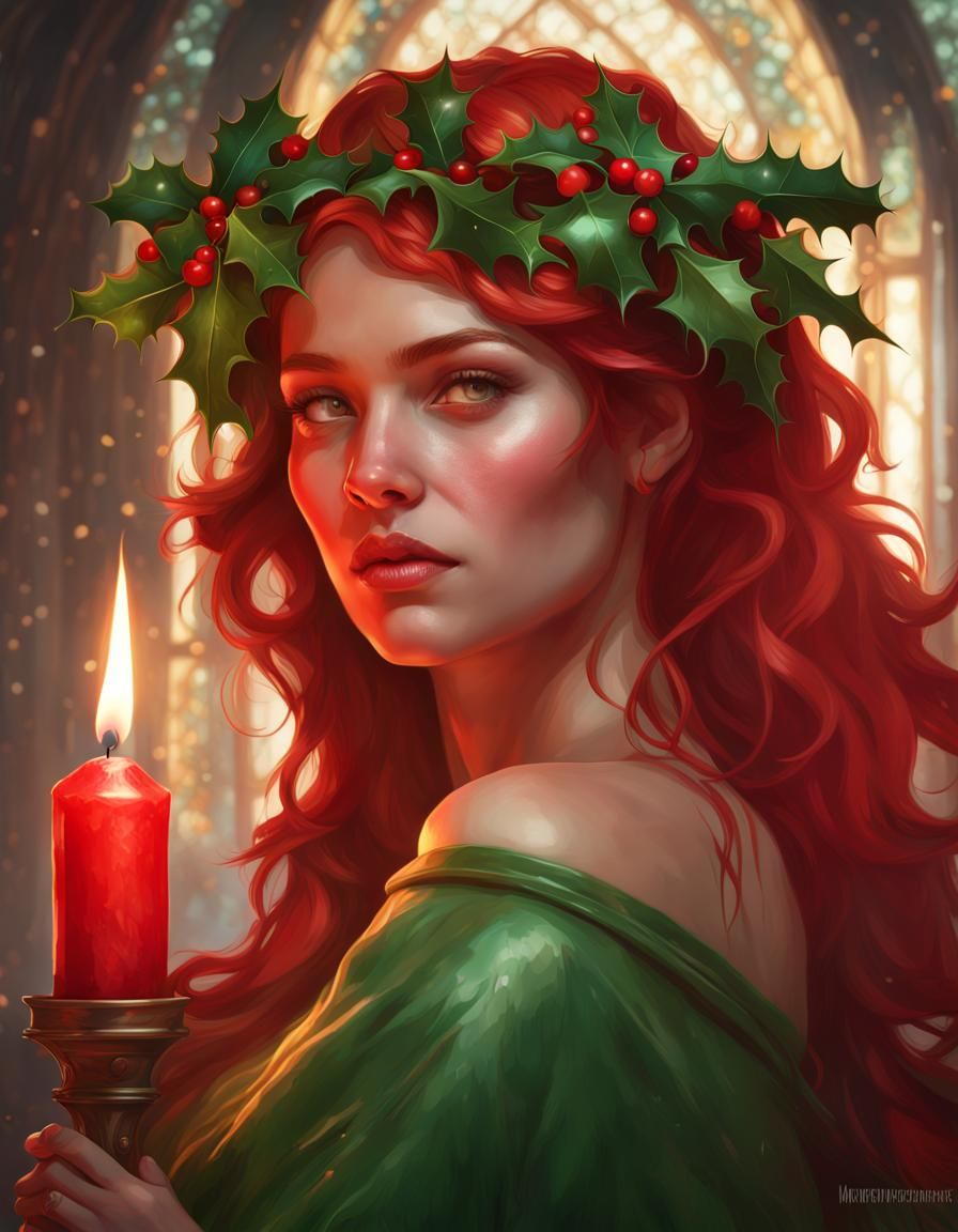 Festive Christmas Candle Portrait in Hyperdetailed Style