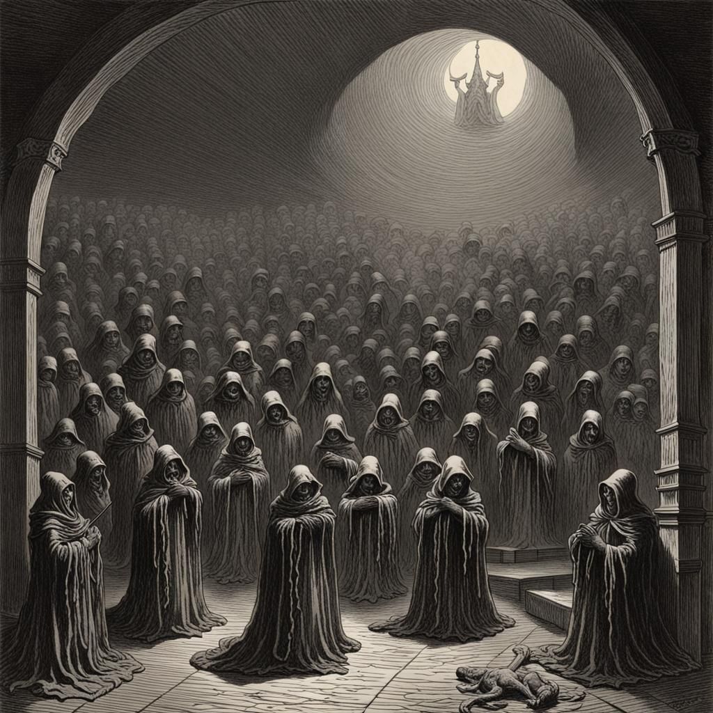 Horrific Hellscape in Engraving Style