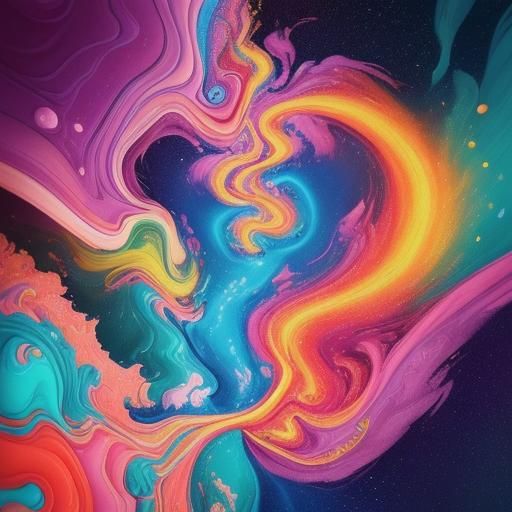 Fiery Water in Cosmos: Candy Art Illustration