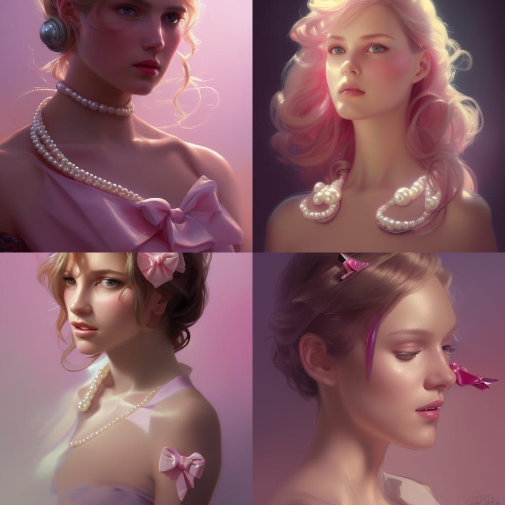 Coquette Aesthetic Portrait with Pink Ribbon and Pearls