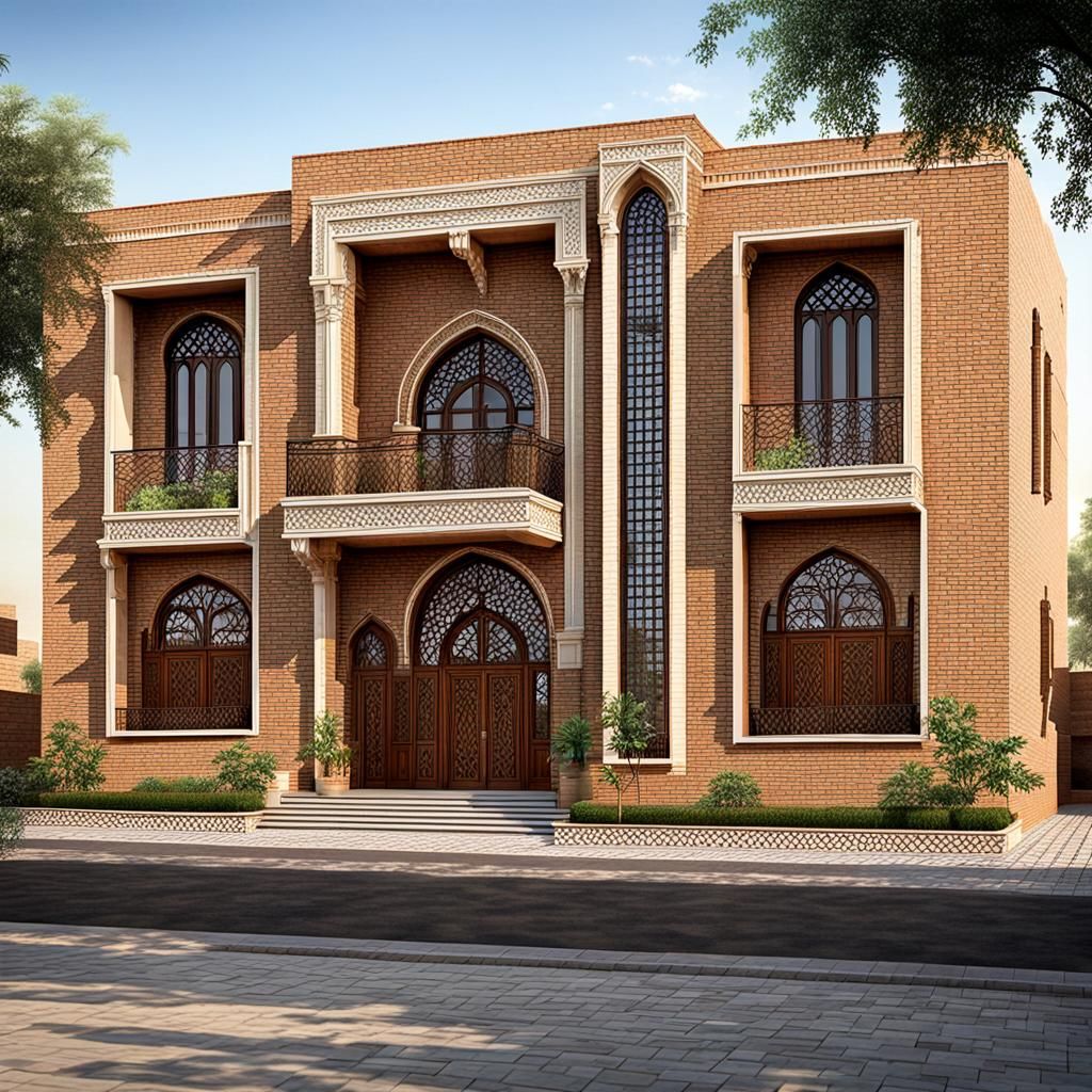 Traditional Baghdad House Design: Brickwork Elevation