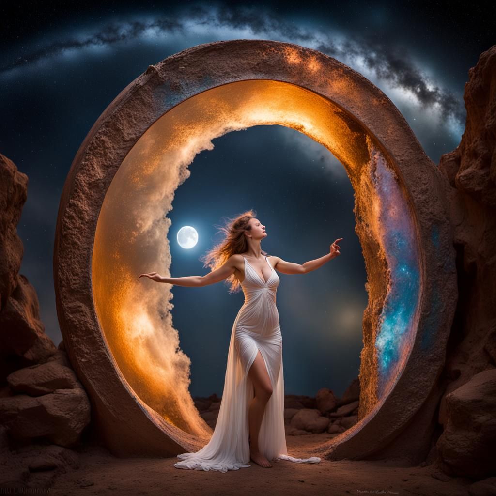 Lunar Woman Enters Magical Portal: Astrophotography