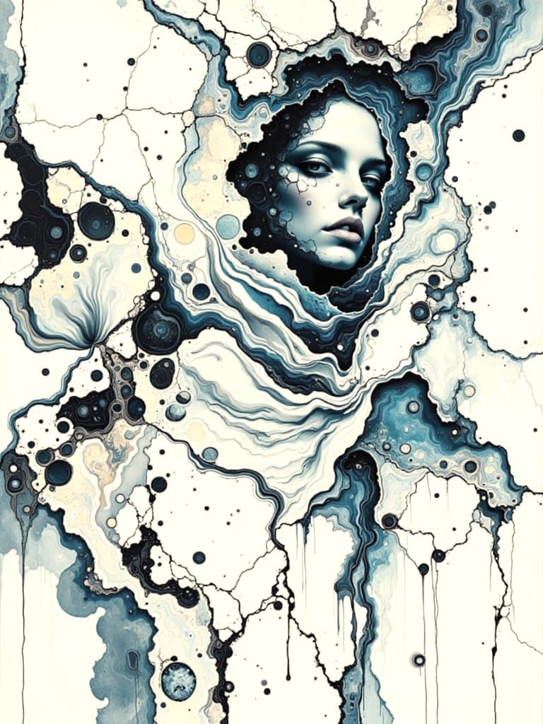 Ethereal Face Emerging from Abstract Fluid Art