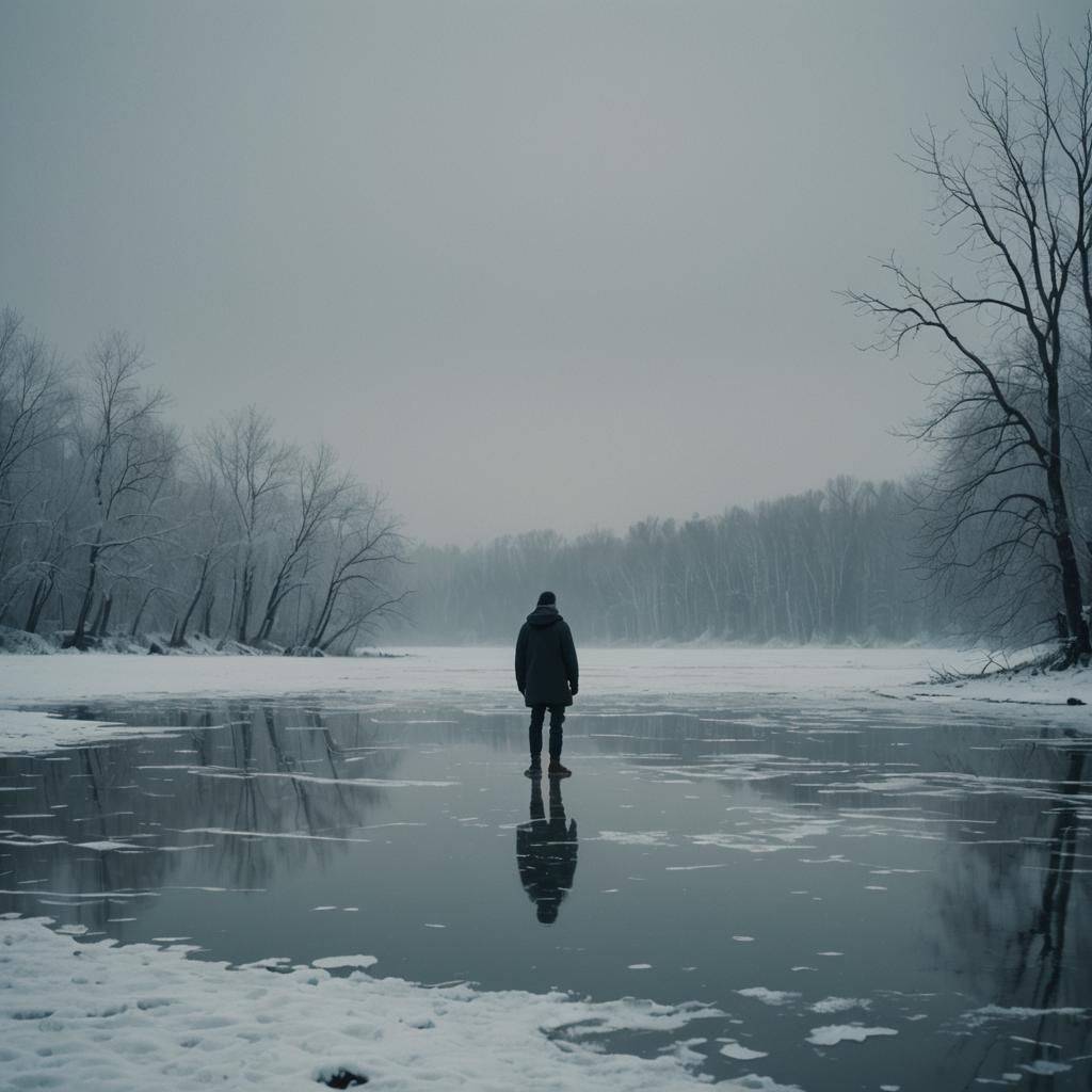 Frozen Lake: Cinematic Solitude in Winter