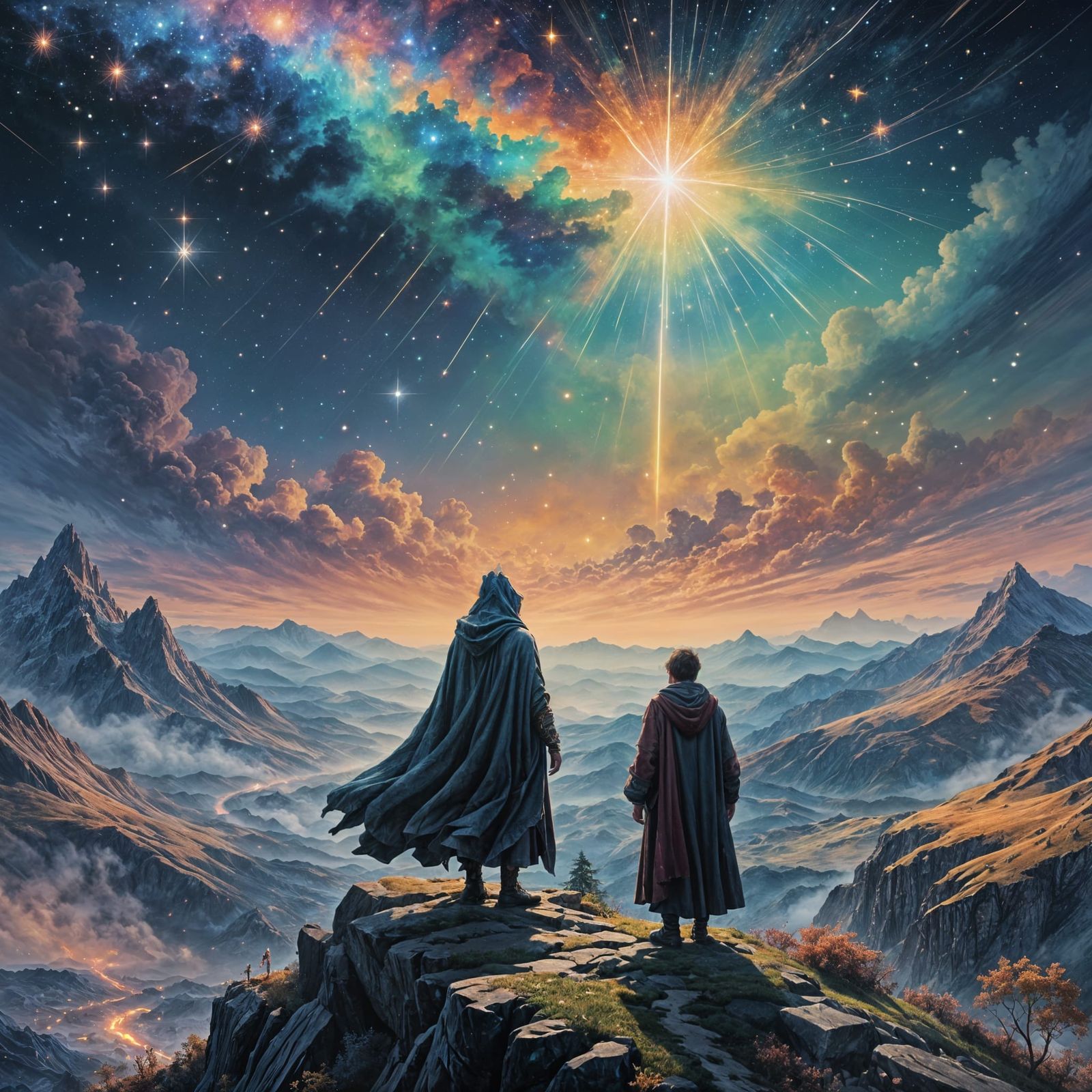 Person Collecting Stars: Detailed Fantasy Concept Art