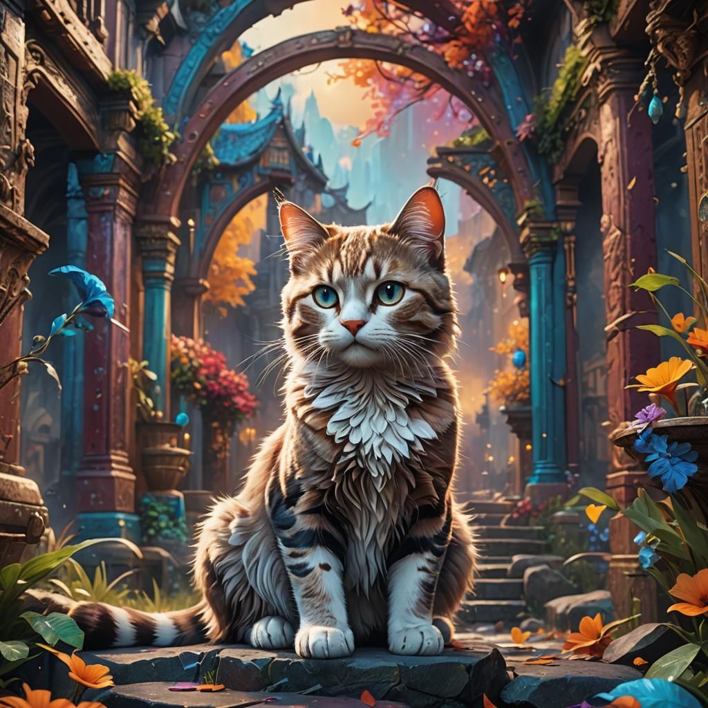 Fantastical Cat Portrait in Detailed Matte Painting Style