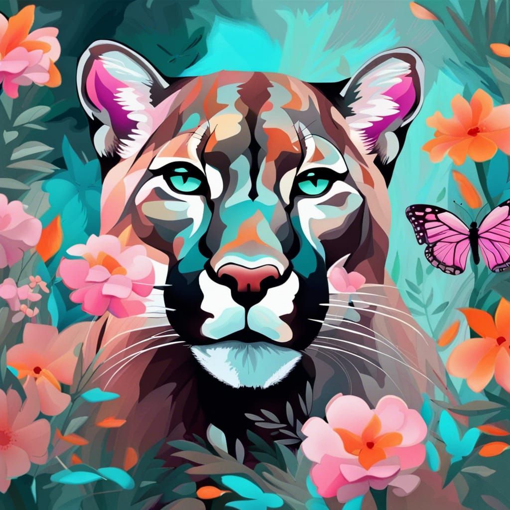 Black Puma in Abstract Realism Forest