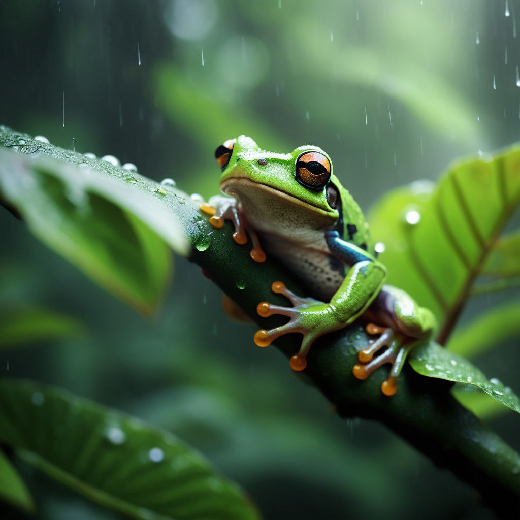 Hyperrealistic Rainforest Tree Frog in Vibrant Colors