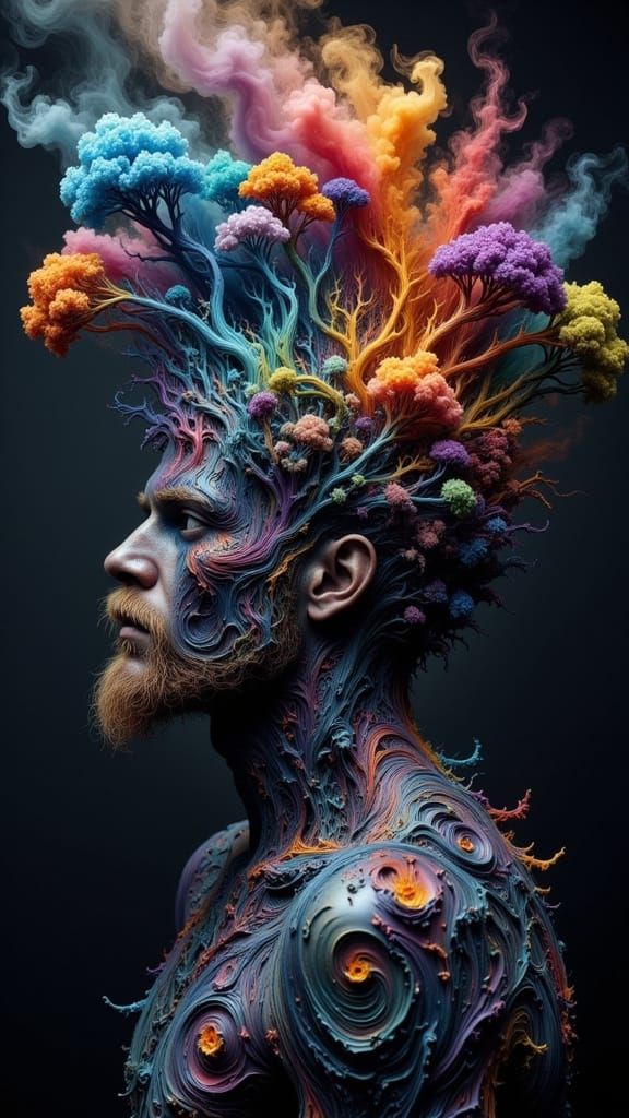 Fractal Smoke Man with Bioluminescent Canopy