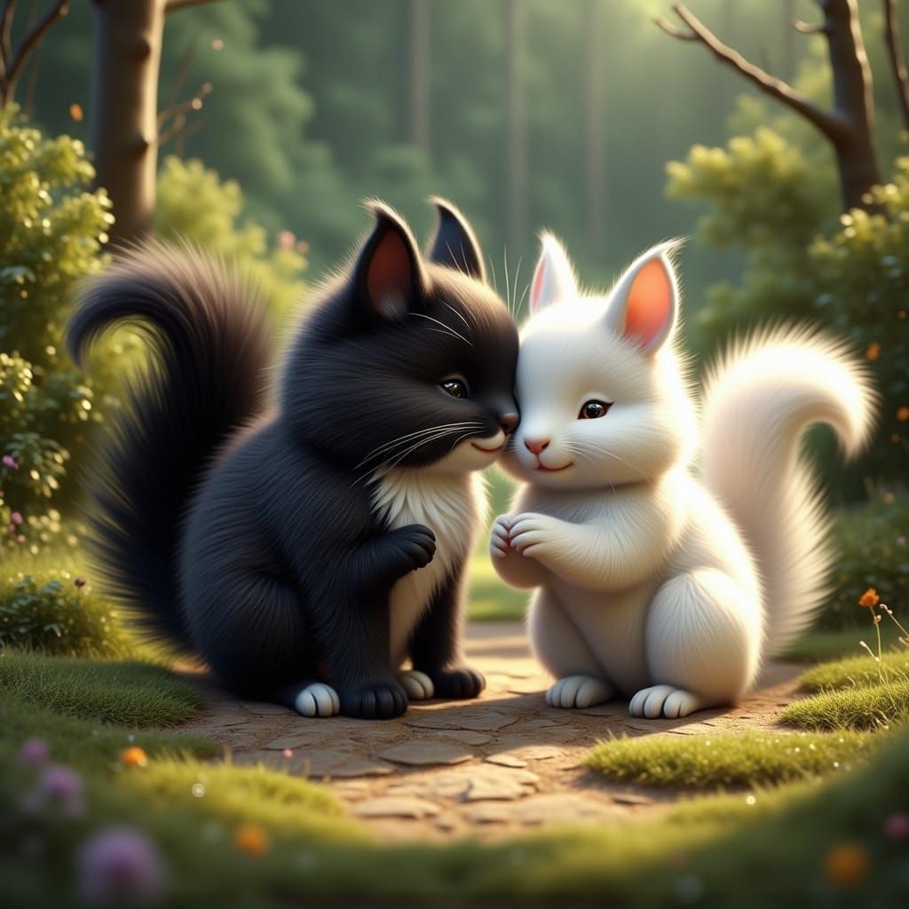 Whimsical Friendship Between Chonky Cat and White Squirrel i...