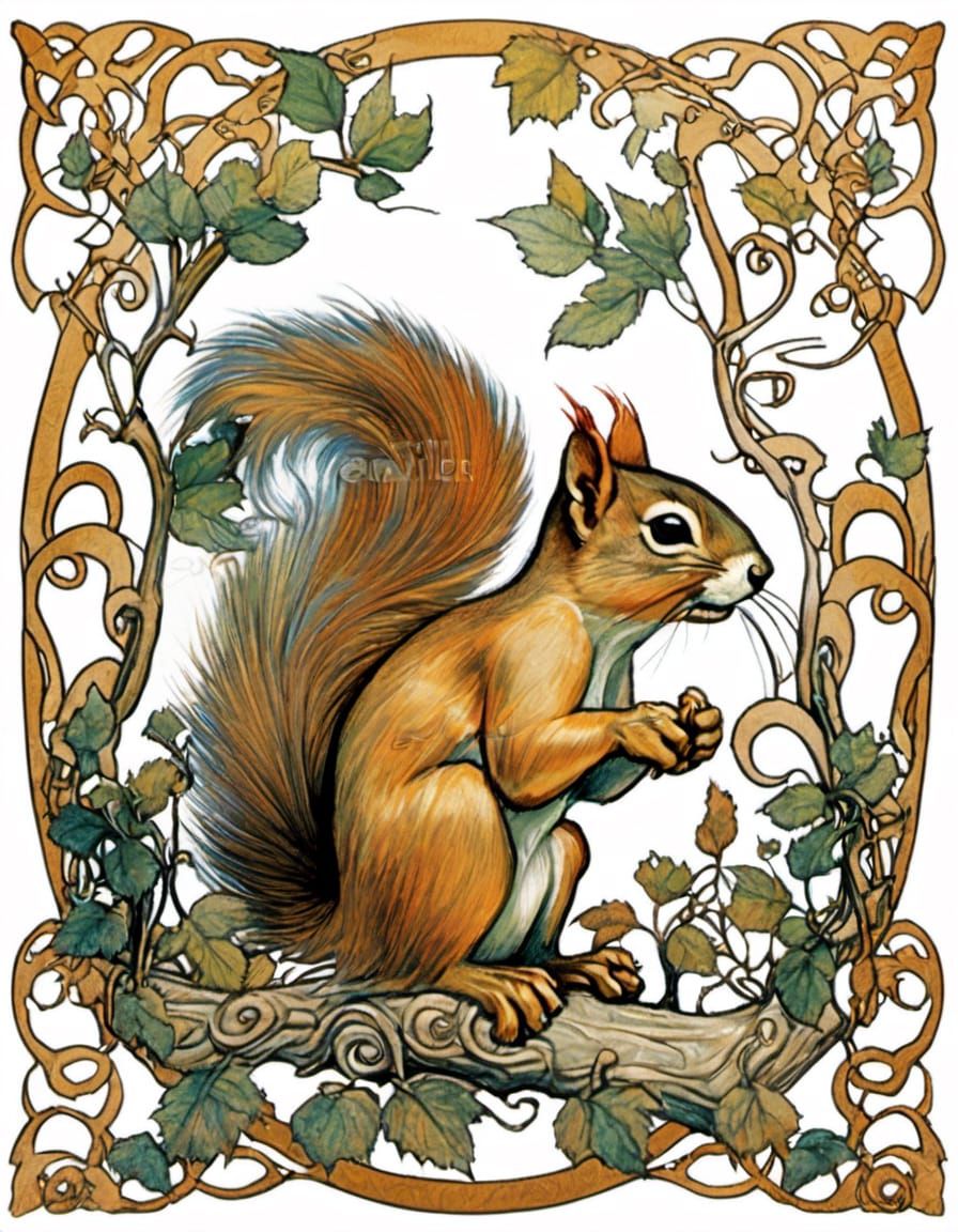 Celtic Squirrel: Intricate Art Nouveau Illustration