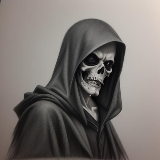 Hyperdetailed Charcoal Drawing of the Grim Reaper