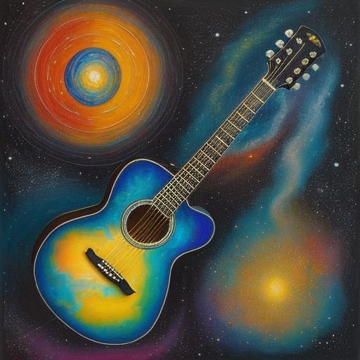 Cosmic Acoustic Guitar in Oil Painting Style